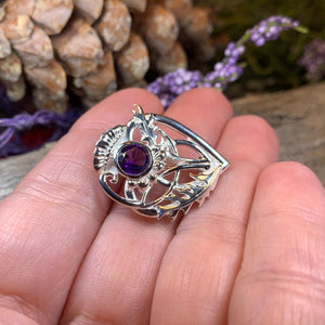 Thistle Brooch, Scotland Jewelry, Outlander Jewelry, Bridal Brooch, Thistle Jewelry, Scottish Jewelry, Celtic Brooch, Amethyst Silver Pin