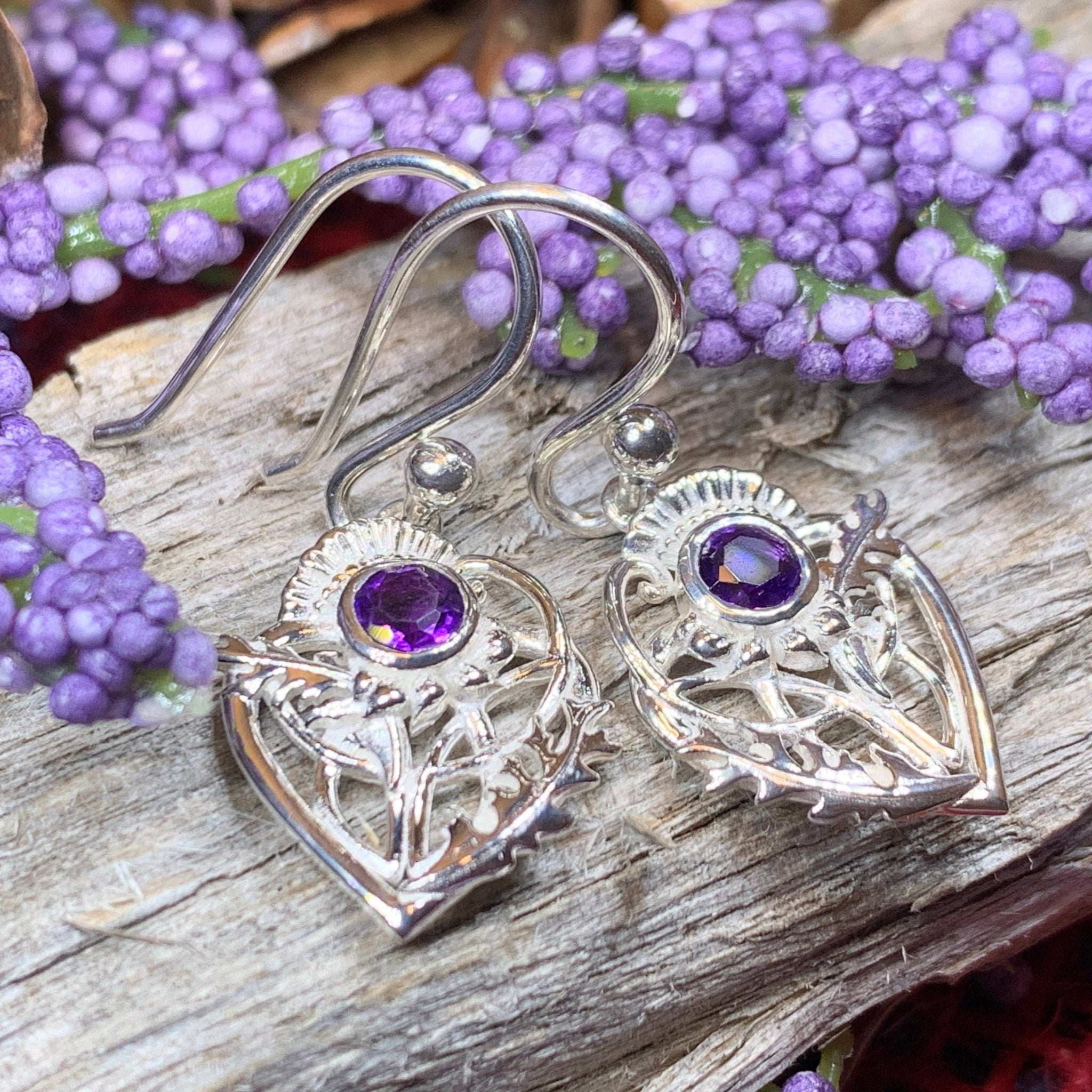 Celtic Amethyst Drop Earrings in Sterling Silver, Irish Charmed Dangle Earrings, Wedding Earrings, Simple Trinity Knot Dangle newest Earrings