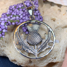 Load image into Gallery viewer, Thistle Necklace, Celtic Jewelry, Scotland Jewelry, Celtic Pendant, Nature Jewelry, Flower Jewelry, Outlander Jewelry, Nature Necklace
