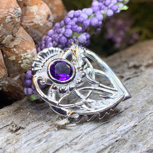 Thistle Brooch, Scotland Jewelry, Outlander Jewelry, Bridal Brooch, Thistle Jewelry, Scottish Jewelry, Celtic Brooch, Amethyst Silver Pin