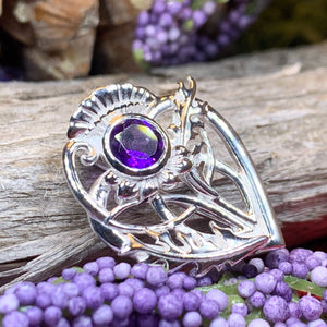 Thistle Brooch, Scotland Jewelry, Outlander Jewelry, Bridal Brooch, Thistle Jewelry, Scottish Jewelry, Celtic Brooch, Amethyst Silver Pin
