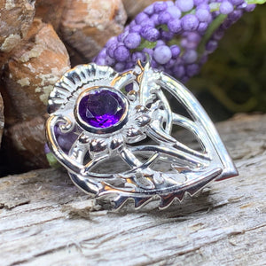 Thistle Brooch, Scotland Jewelry, Outlander Jewelry, Bridal Brooch, Thistle Jewelry, Scottish Jewelry, Celtic Brooch, Amethyst Silver Pin
