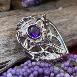 Thistle Brooch, Scotland Jewelry, Outlander Jewelry, Bridal Brooch, Thistle Jewelry, Scottish Jewelry, Celtic Brooch, Amethyst Silver Pin