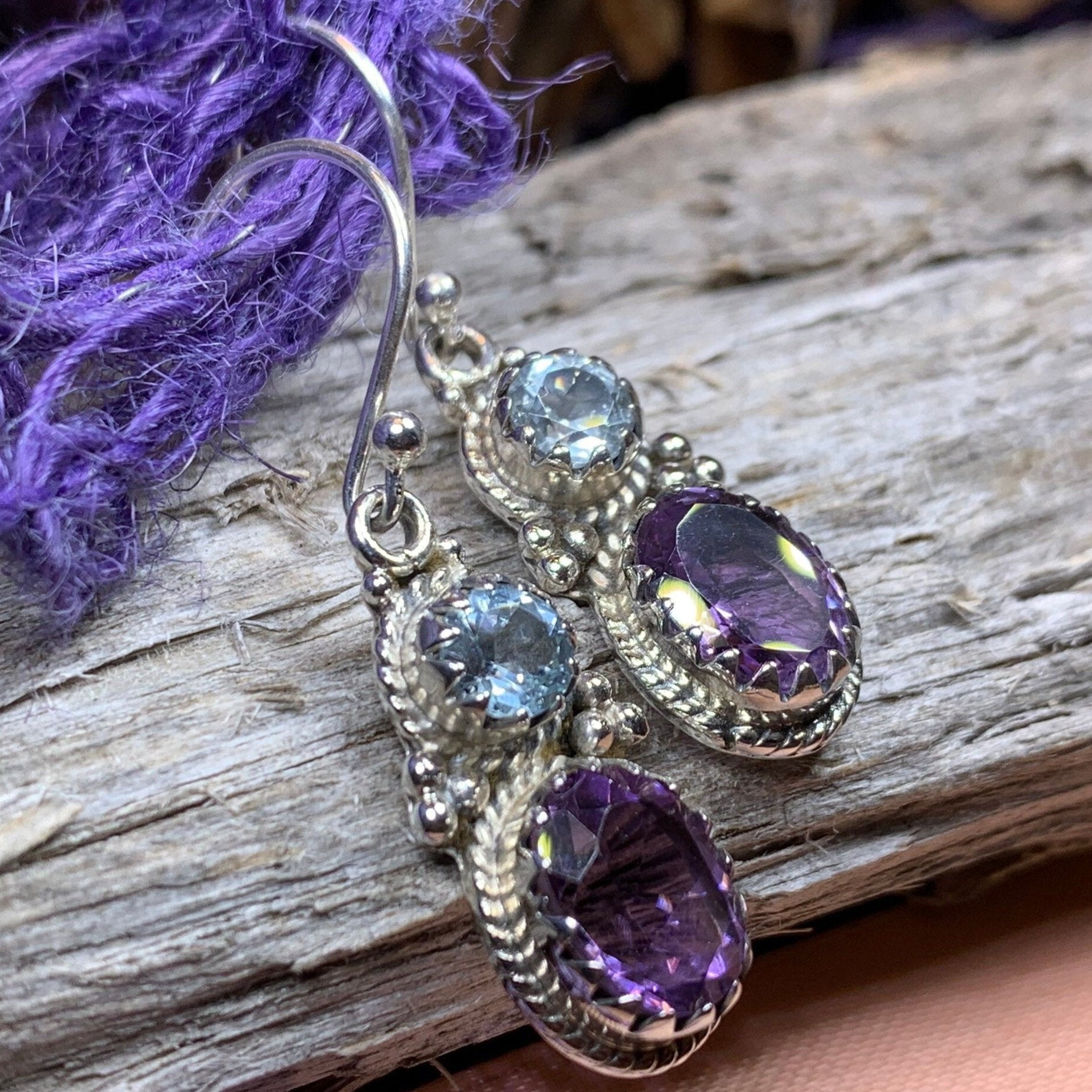 Labradorite Pink and Purple Amethyst Dangle Drop Earrings Gift for on sale Her