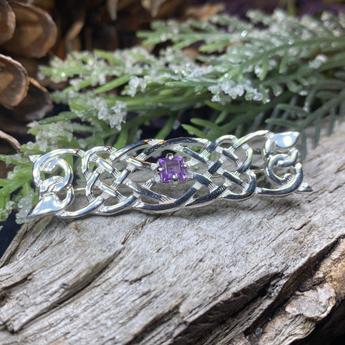 Amethyst Celtic Knot Brooch, Celtic Jewelry, Irish Pin, Mom Gift, Bridal Pin, Anniversary Gift, Scottish Jewelry, February Birthstone