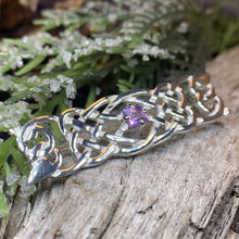 Load image into Gallery viewer, Amethyst Celtic Knot Brooch, Celtic Jewelry, Irish Pin, Mom Gift, Bridal Pin, Anniversary Gift, Scottish Jewelry, February Birthstone
