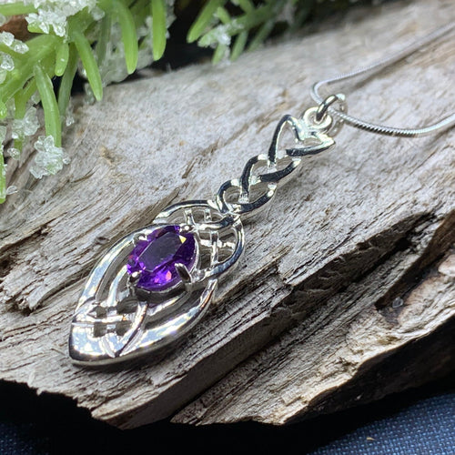 Celtic Knot Necklace, Irish Jewelry, Celtic Jewelry, Amethyst Pendant, Love Knot Jewelry, Wife Anniversary Gift, Scotland Jewelry, Mom Gift