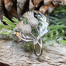 Load image into Gallery viewer, Thistle Brooch, Scotland Jewelry, Celtic Pin, Outlander Gift, Thistle Jewelry, Scottish Gift, Flower Pin, Anniversary Gift, Silver Mom Gift
