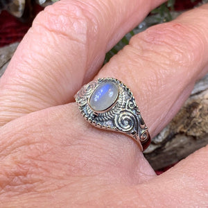 Celtic Spiral Ring, Moonstone Jewelry, Irish Ring, Celestial Jewelry, Silver Celtic Jewelry, Anniversary Gift, Wiccan Jewelry, Boho Ring