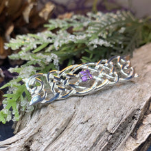 Load image into Gallery viewer, Amethyst Celtic Knot Brooch, Celtic Jewelry, Irish Pin, Mom Gift, Bridal Pin, Anniversary Gift, Scottish Jewelry, February Birthstone
