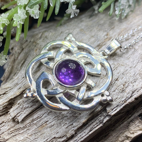 Celtic Knot Necklace, Irish Jewelry, Celtic Jewelry, Amethyst Pendant, Love Knot Jewelry, Wife Anniversary Gift, Scotland Jewelry, Mom Gift