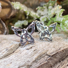 Load image into Gallery viewer, Butterfly Earrings, Celtic Stud Earrings, Insect Jewelry, Graduation Gift, Post Earrings, Mom Gift, Silver Ireland Gift, Woodland Jewelry
