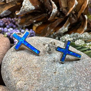 Cross Earrings, Opal Jewelry, Stud Earrings, First Communion Gift, Bridal Post Earrings, Confirmation Gift, Religious Gift, Cross Jewelry