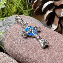 Load image into Gallery viewer, Celtic Cross Necklace, Irish Jewelry, Celtic Jewelry, First Communion Gift, Confirmation Gift, Irish Cross, Religious Jewelry, Opal Mom Gift
