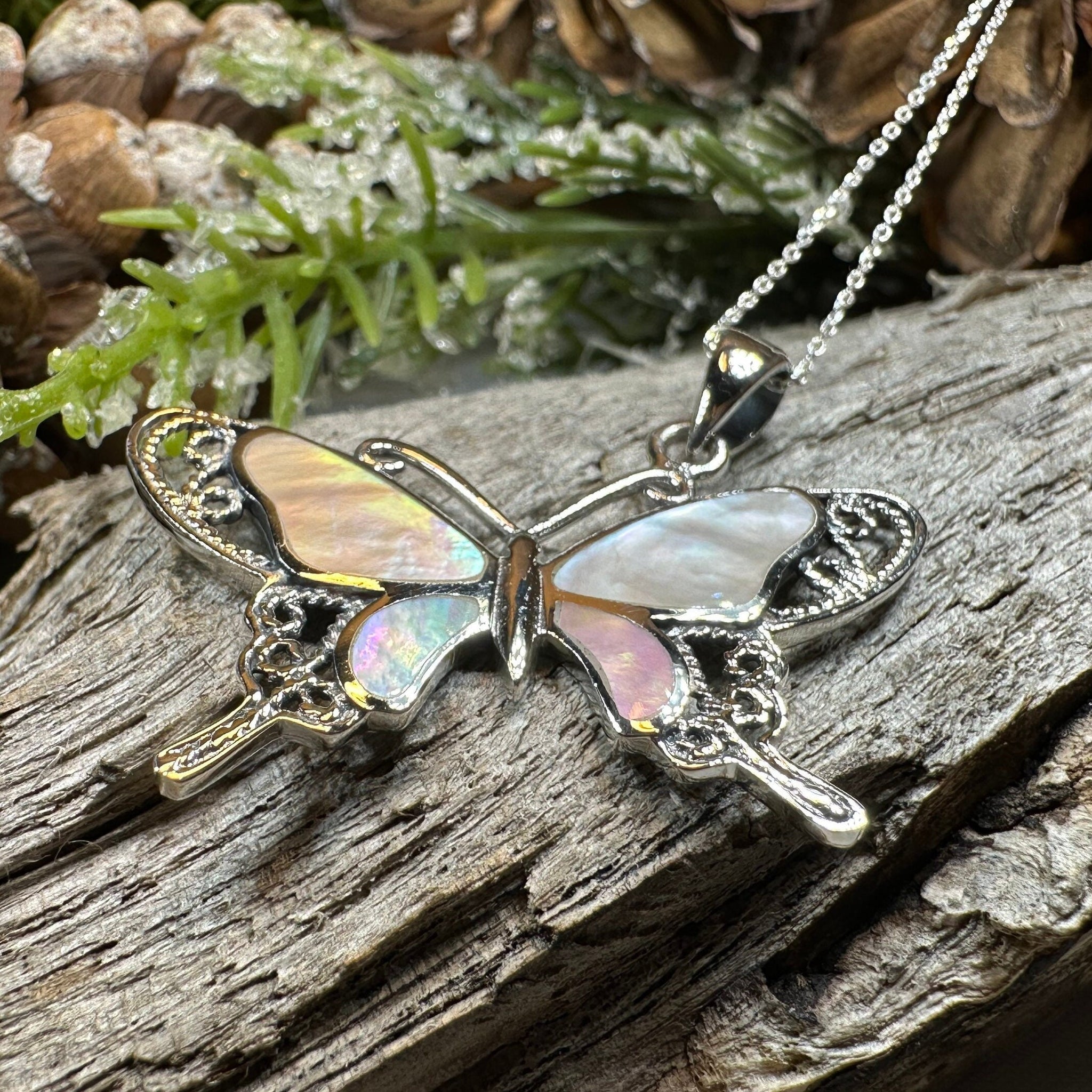 Mother of Pearl and Tourmaline Butterfly Necklace with Diamonds - KAMARIA