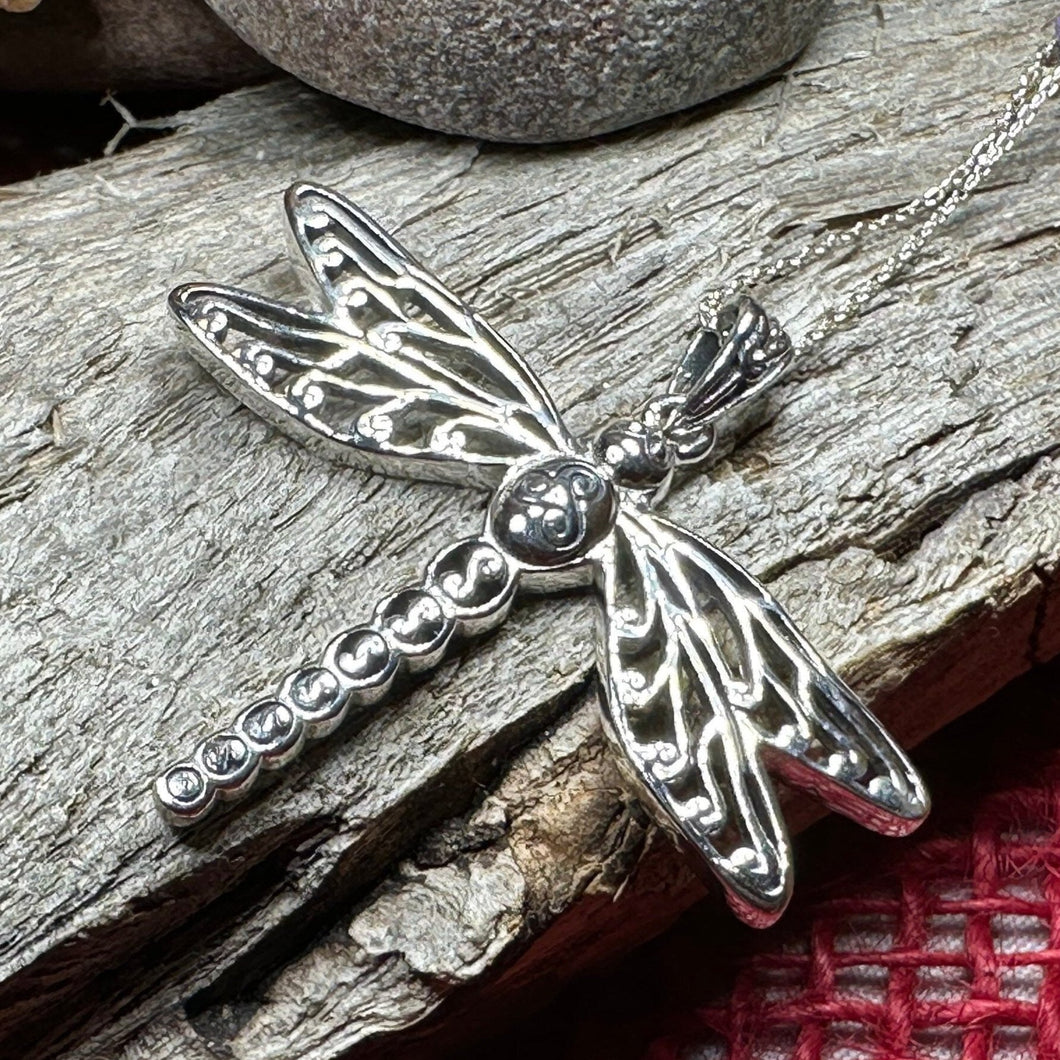 Dragonfly Necklace, Irish Jewelry, Outlander Jewelry, Anniversary Gift, Triple Spiral Jewelry, Celtic Jewelry, Wiccan Jewelry, Mom Gift