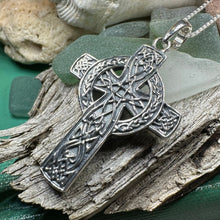 Load image into Gallery viewer, Irish Cross Necklace, Celtic Cross Pendant, Scotland Jewelry, Anniversary Gift, Communion Gift, Man&#39;s Religious Jewelry, Boys Silver Cross
