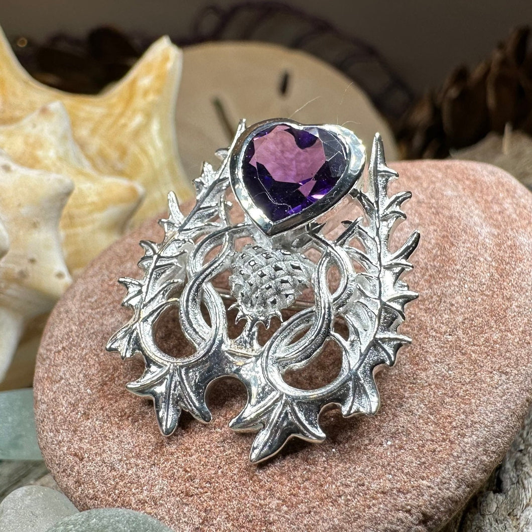 Thistle Brooch, Scotland Jewelry, Outlander Jewelry, Bridal Brooch, Thistle Jewelry, Scottish Jewelry, Celtic Brooch, Amethyst Silver Pin