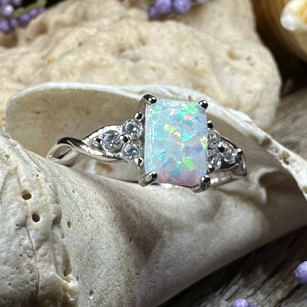 Square White Opal Antique Silver Ring Jewelry Engaged Ring For Women Rings  White 6 - Walmart.com