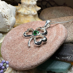 Shamrock Necklace, Clover Pendant, Irish Necklace, Irish Gift, Anniversary Gift, Emerald Ireland Jewelry, Friendship Gift, Celtic Necklace