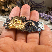 Load image into Gallery viewer, Celtic Dog Brooch, Dog Jewelry, Celtic Pin, Enamel Pin, Ireland Gift, Celtic Brooch, Norse Jewelry Gift, Pagan Brooch, LARP Jewelry
