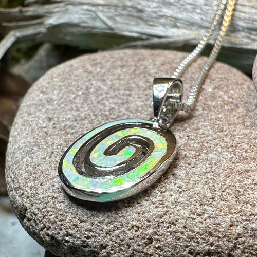 Celtic Spiral Necklace, Irish Jewelry, Opal Pendant, Anniversary Gift, Newgrange Jewelry, White Fire Opal, Mom Gift, Sister Gift, Wife Gift