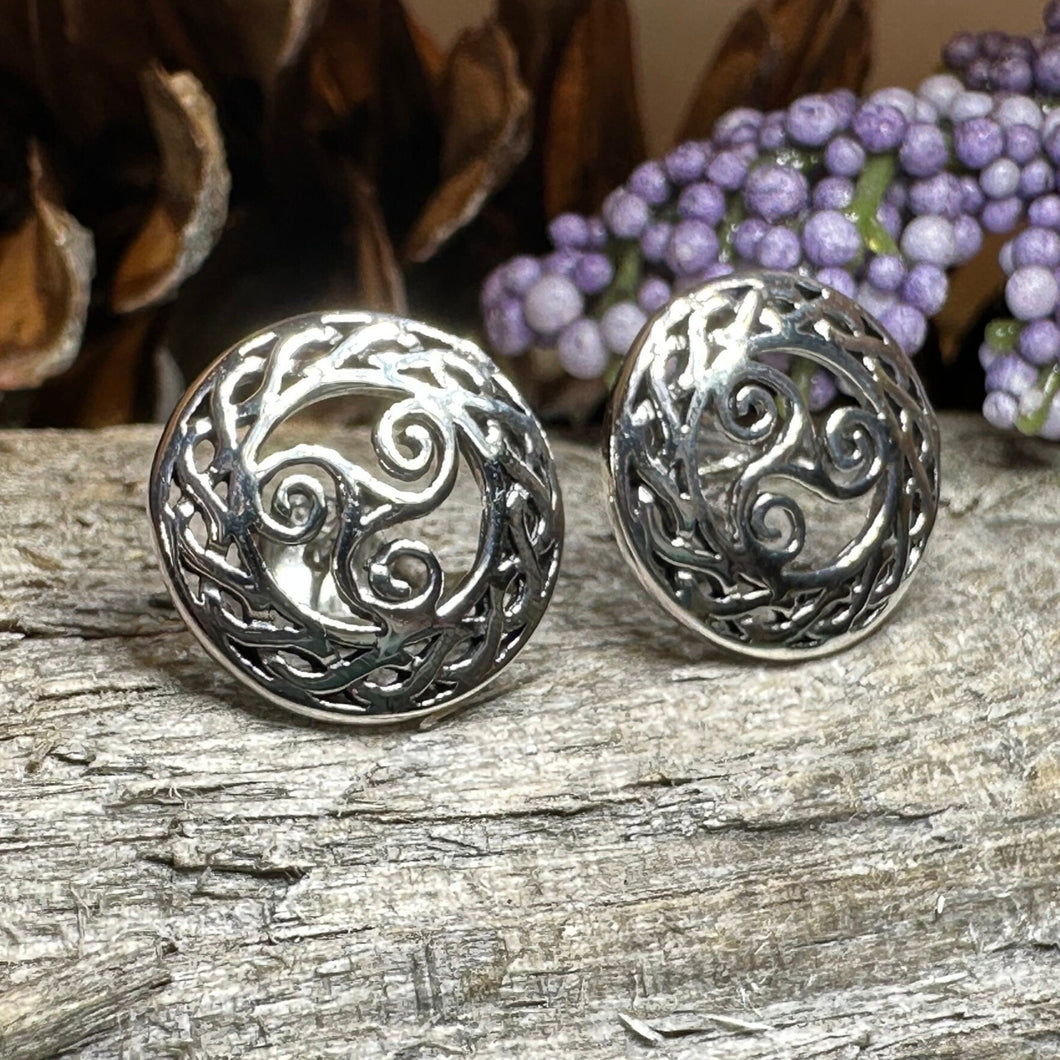 Celtic Spiral Stud Earrings, Irish Jewelry, Celtic Jewelry, Anniversary Gift, Triskele Jewelry, Norse Jewelry, Silver Post Earrings, Ireland