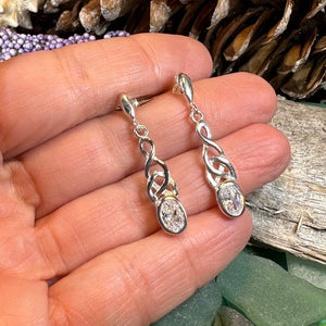 Celtic Knot Earrings, Silver Post Earrings, Irish Jewelry, Scottish Drop Earrings, Silver Ireland Gift, Scotland Gift, Diamond Earrings