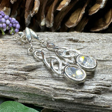 Load image into Gallery viewer, Celtic Knot Earrings, Silver Post Earrings, Irish Jewelry, Scottish Drop Earrings, Silver Ireland Gift, Scotland Gift, Diamond Earrings
