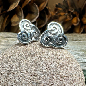 Celtic Spiral Stud Earrings, Irish Jewelry, Celtic Jewelry, Anniversary Gift, Triskele Jewelry, Norse Jewelry, Silver Post Earrings, Ireland