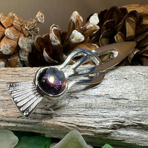 Thistle Kilt Pin, Celtic Jewelry, Thistle Brooch, Tartan Pin, Scotland Jewelry, Celtic Pin, Thistle Pin, Outlander Jewelry, Purple Coat Pin