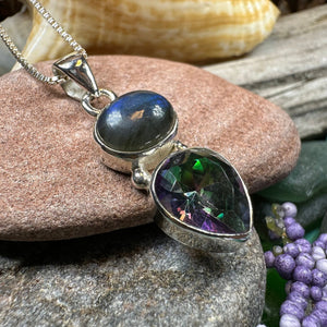 Celtic Necklace, Mystic Topaz Pendant, Labradorite Jewelry, Rainbow Topaz, Statement Pendant, Anniversary Gift, Wiccan Pendant, Mom Gift