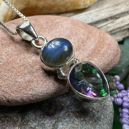 Celtic Necklace, Mystic Topaz Pendant, Labradorite Jewelry, Rainbow Topaz, Statement Pendant, Anniversary Gift, Wiccan Pendant, Mom Gift