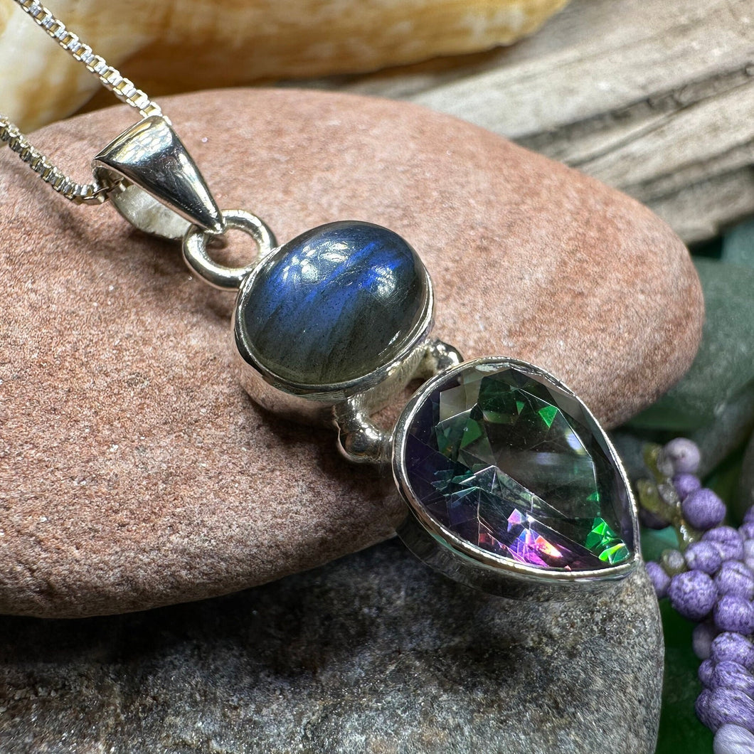 Celtic Necklace, Mystic Topaz Pendant, Labradorite Jewelry, Rainbow Topaz, Statement Pendant, Anniversary Gift, Wiccan Pendant, Mom Gift