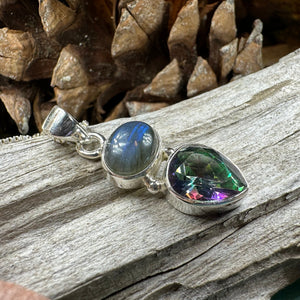 Celtic Necklace, Mystic Topaz Pendant, Labradorite Jewelry, Rainbow Topaz, Statement Pendant, Anniversary Gift, Wiccan Pendant, Mom Gift