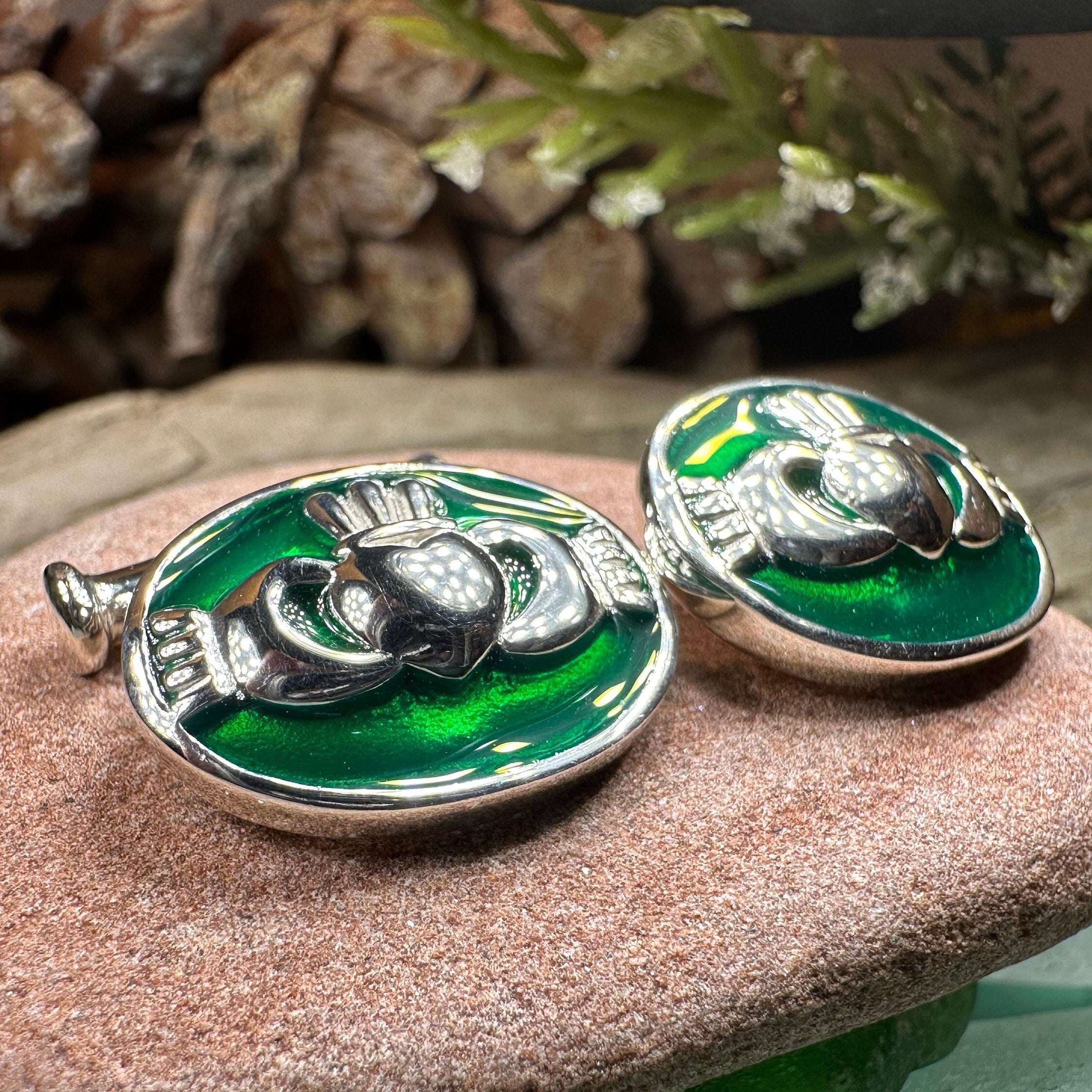 Emerald Green Claddagh Cuff Links