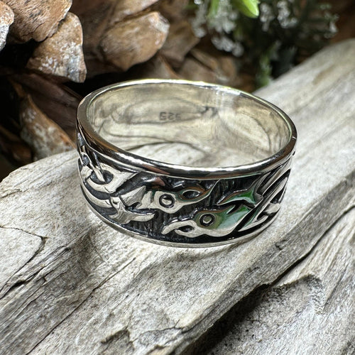 Celtic Raven Ring, Celtic Ring, Scottish Promise Ring, Spiral Ring, Irish Ring, Wedding Band, Anniversary Gift, Ireland Ring, Wiccan Ring