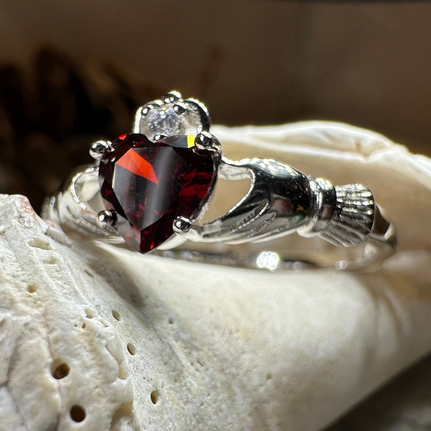 Sterling Silver Garnet hotsell Heart Diamond Ring