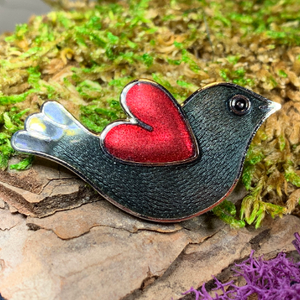 Enamel Bird Love Brooch