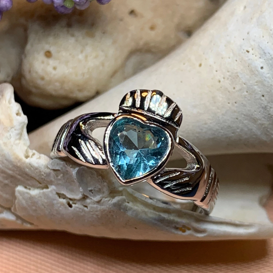 Blue Topaz Claddagh Ring – Celtic Crystal Design Jewelry